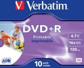DVD+R VERBATIM  4.7GB, 120min, viteza 16x,  1 buc, Jewel case,Single Layer, printabil, 