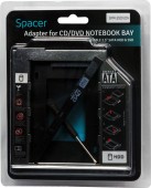 RACK intern SPACER, tip caddy 12.7mm, 5.25 inch la 2.5 inch, S-ATA, interfata PC S-ATA, metal, negru