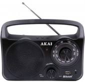 RADIO portabil AKAI, compact 1.0, Bluetooth, cu fir, conector Bluetooth, Jack 3.5mm, USB, negru