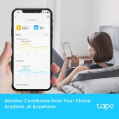 SENZOR SMART de temperatura si umiditate TP-LINK, necesita hub Tapo H100 pentru functionare, programare prin smartphone aplicatia Tapo, display 2.7